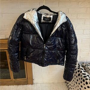 Navy & Silver Hooded Puffer Jacket